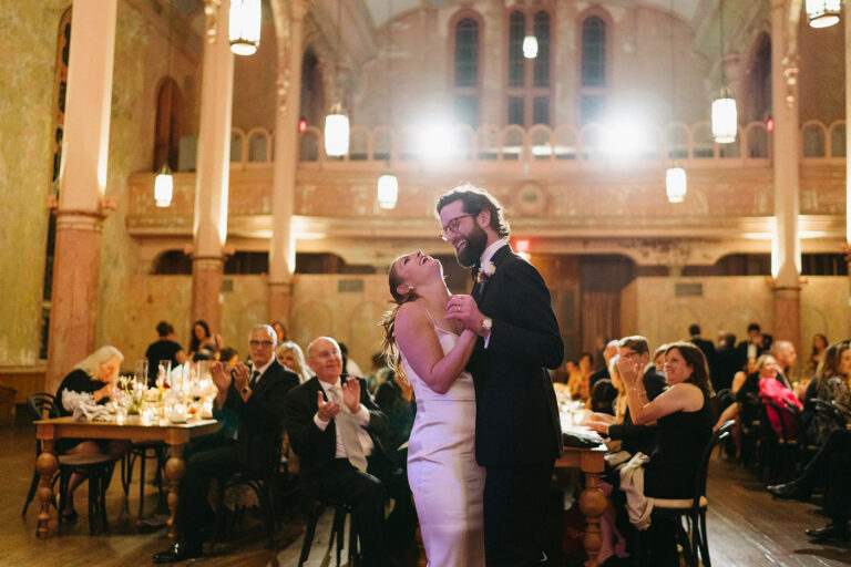 Bride and groom sharing their first dance at a New Orleans wedding reception